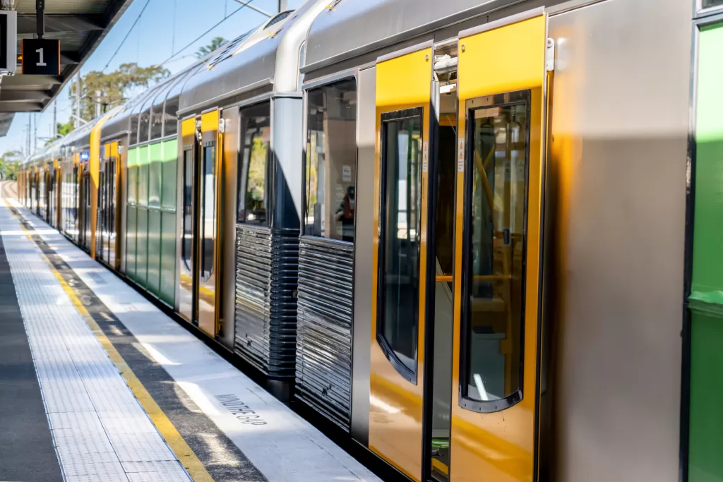 Passenger train on the empty station in Sydney, New South Wales, Australia