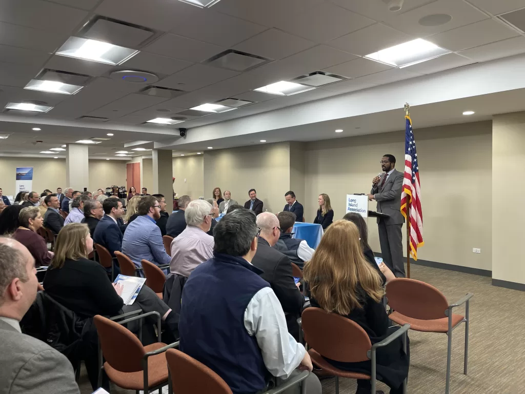 (Photo: Long Island Association) Rory Christian, Chair and CEO of the NYS Public Service Commission, addresses the audience at LIA's Energy & Environment Committee meeting on February 9.