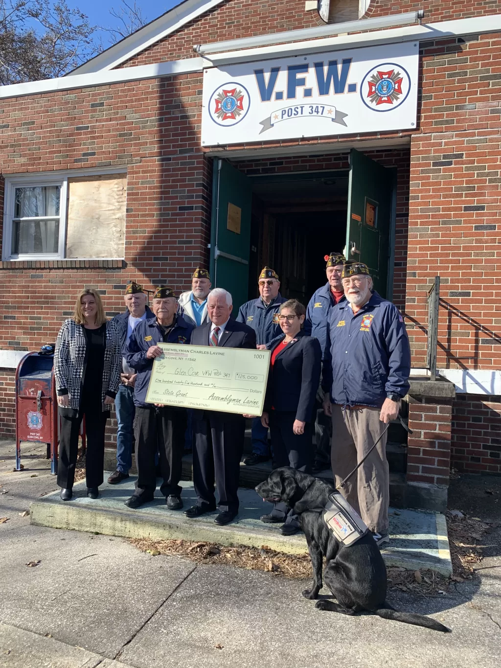 (Photo: Office of Charles D. Lavine) NYS Assemblyman Charles D. Lavine is joined by members of VFW 347 along with Glen Cove City Councilwomen Marsha Silverman and Danielle Fugazy Scagliola to announce a grant which will help complete the rebuilding.