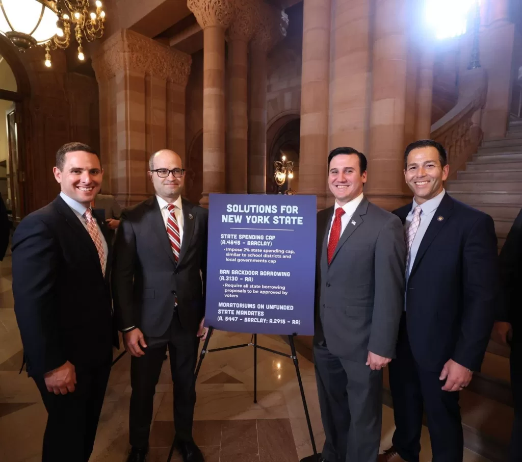 (Photo: Office of NYS Assemblyman Michael Durso) Pictured (left to right): NYS Assemblymen Matt Slater (R-Brewster) and Ed Ra (R-Franklin Square), Putnam County
Executive and American City County Exchange (ACCE) National Executive Board Member Kevin Byrne and NYS Assemblyman Michael Durso (R-Massapequa Park).