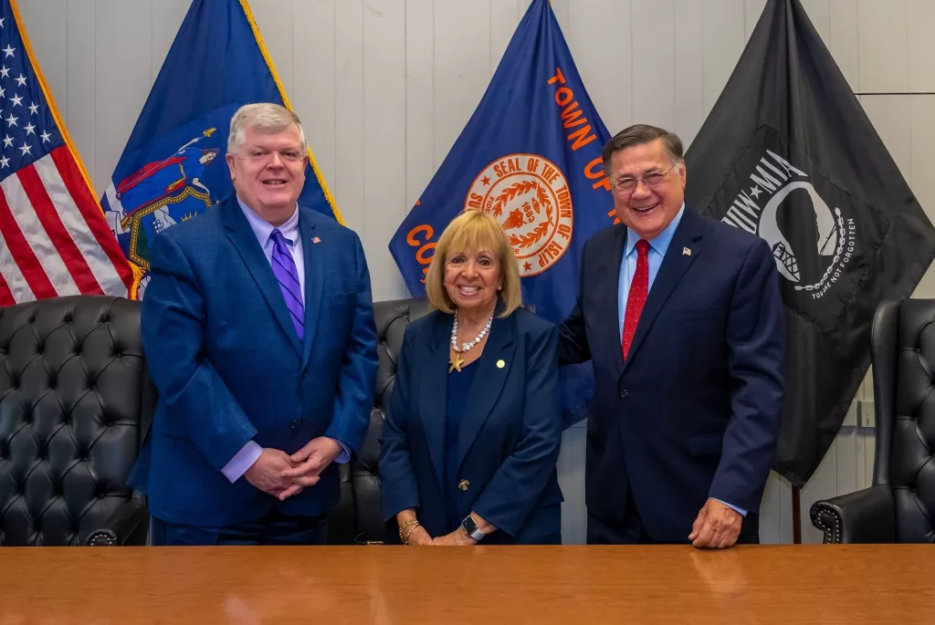 (Photo: Town of Brookhaven) Pictured (left to right): Babylon Town Supervisor Rich Shaffer, Islip Town Supervisor Angie Carpenter and Brookhaven Town Supervisor Ed Romaine.