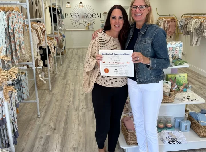 (Photo Courtesy of the Town of Brookhaven) Pictured are Baby Boom Boutique owner Cat Rosenboom (left) and Brookhaven Town Councilwoman Jane Bonner (right).