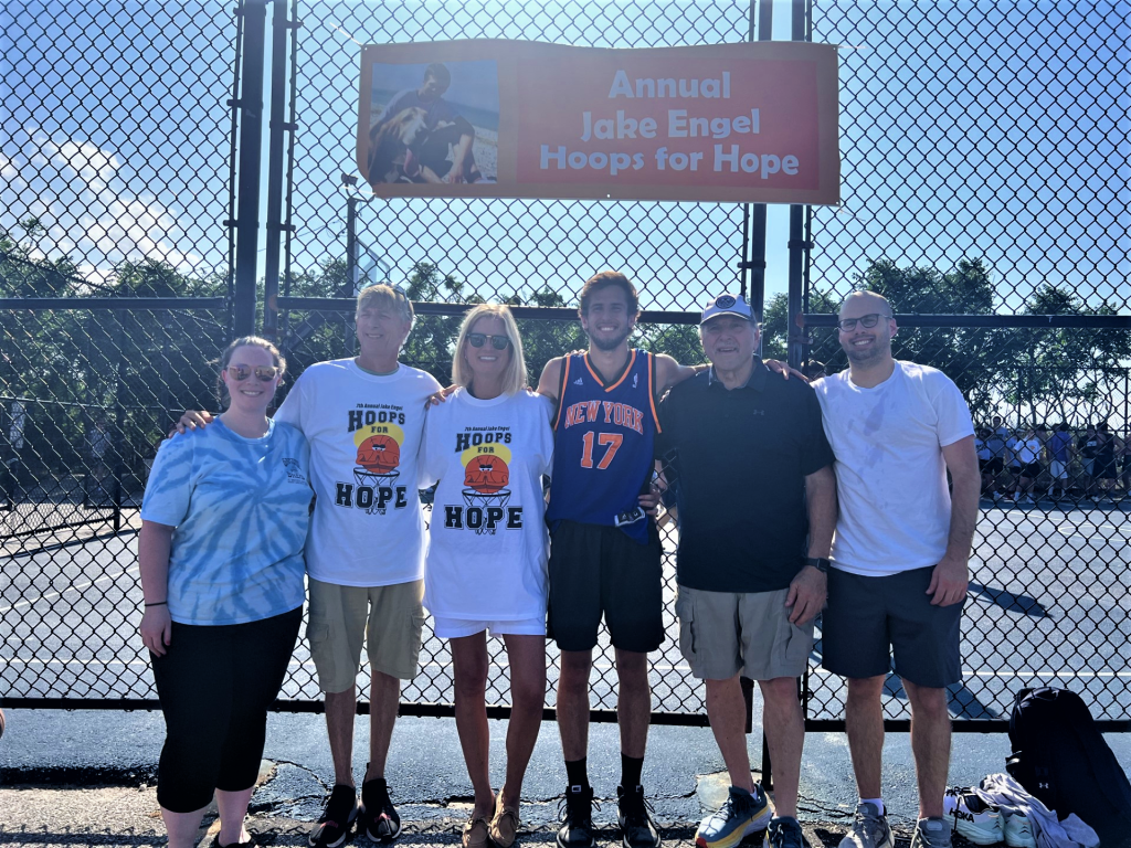 (Photo Courtesy of the Town of Brookhaven) Pictured (left to right) Emily Monaco from Hope House Ministries;  Jake’s father, Bob Engel; Brookhaven Town Councilwoman Jane Bonner; Jake’s brother, Patrick Engel; Hope House Ministries Board Chair Charlie Russo; and Jake’s brother, Geoff Engel.