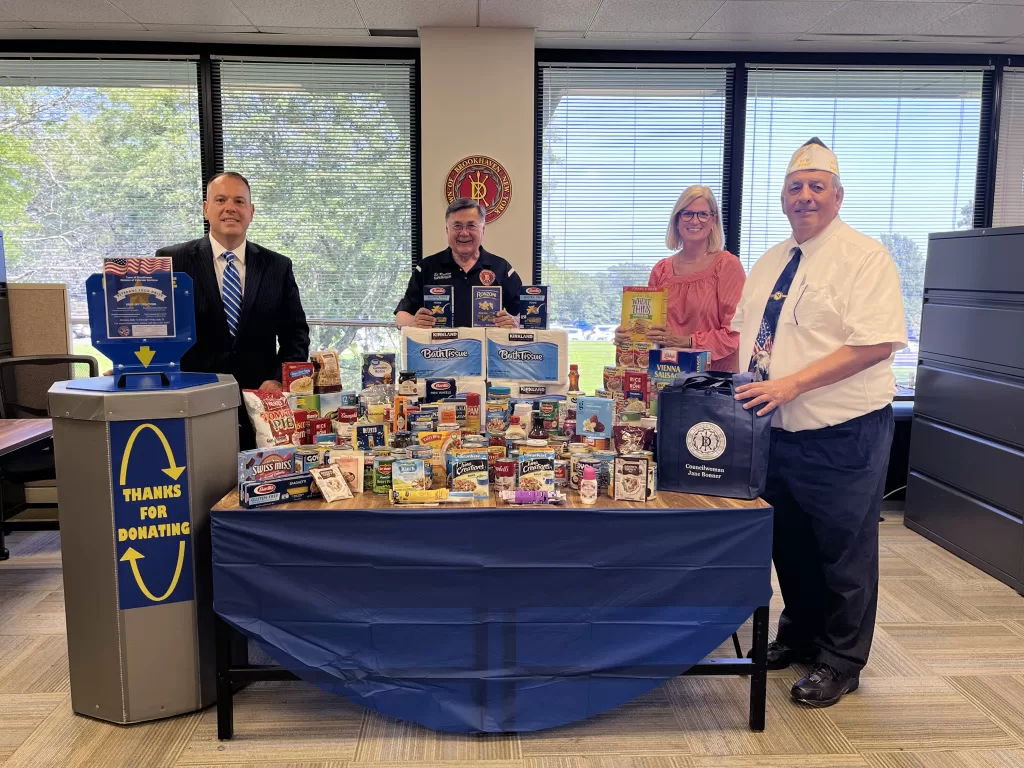 (Photo: Courtesy of the Town of Brookhaven) Pictured, left to right: Brookhaven Town Deputy Supervisor Dan Panico, Supervisor Ed Romaine, Councilwoman Jane Bonner and Rocky Point VFW Post 6249 Commander Joe Cognitore.