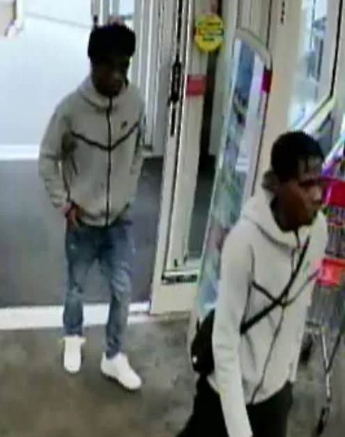 (Photo Courtesy of SCPD) These two were seen in a gray four-door sedan as they hit another car with a baseball bat.