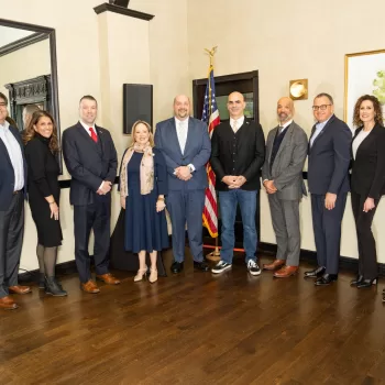 (Photo Courtesy of Long Island Board of Realtors) Nassau County Legislators Seth Koslow (fifth from left) and Scott Davis (fourth from right) are joined by members of the Long Island Board of Realtors (LIBOR) at LIBOR's “New Faces of the Nassau & Suffolk County Legislatures” breakfast forum on February 16. 