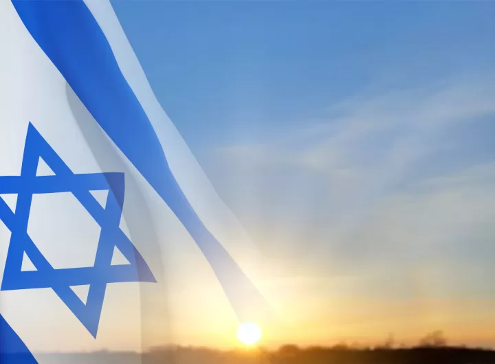 Israel flag on background of sky