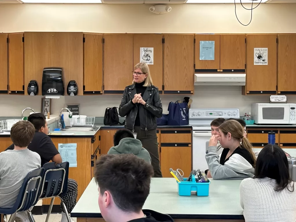 (Photo: Town of Brookhaven) Brookhaven Town Councilwoman Jane Bonner speaks to students at Rocky Point Middle School during Career Day on March 8.