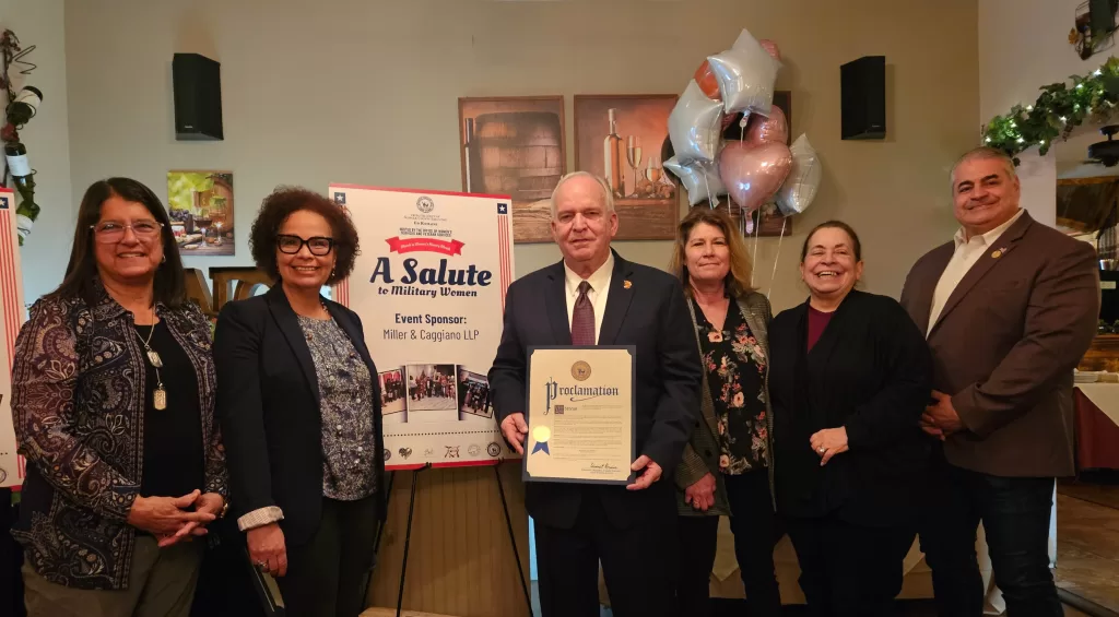 (Photo: Village of Islandia) Pictured (left to right): Deputy Suffolk County Executive Dr. Sylvia Diaz, Suffolk County Executive’s Office of Women’s Services Director Grace Ioaniddis, Suffolk County Veterans Services Director Marcelle Leis, and Suffolk County Legislators Leslie Kennedy, and Nick Caracappa, who is a member and chair of the Legislative Veterans Committee, respectively.