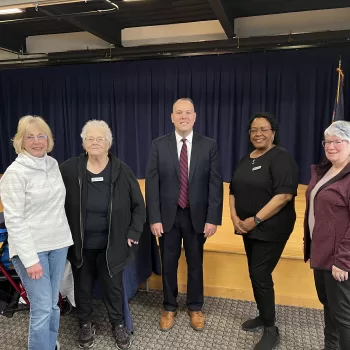 (Photo: Town of Brookhaven) Pictured left to right are Friends of the Sachem Public Library Vice President, Janet Batterberry; President
Helene Stimatz; Brookhaven Town Supervisor Dan Panico; Membership Sheila Edmondson and Treasurer Robin Miller.