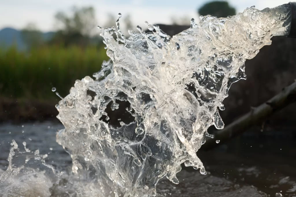 Water flowing from irrigation pipe