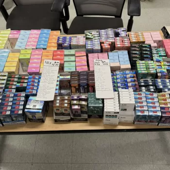 (Photo Courtesy of SCPD) Suffolk police seized flavored nicotine and vapes from J Mart & Smoke Shop in Patchogue.