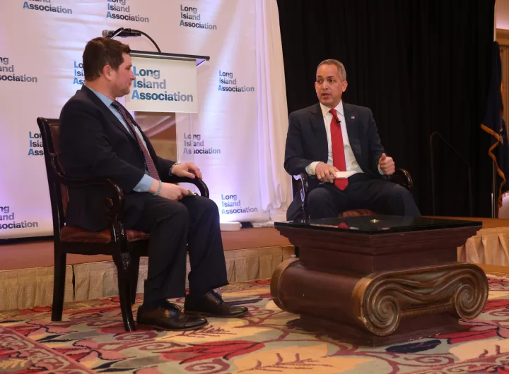 (Photo: Long Island Association) Commerce Department Deputy Secretary Don Graves (right) speaks with Long Island Association President/CEO Matt Cohen (left) during the LIA's "What's New in Washington" event on April 30.