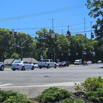 (Photo: Hank Russell) The intersection of Middle Country road and County Road 83. One of the pavement replacement projects will take place on Middle Country Road) between Suffolk County Route 83 (Patchogue-Mount Sinai Road and Mount Sinai-Coram Road.