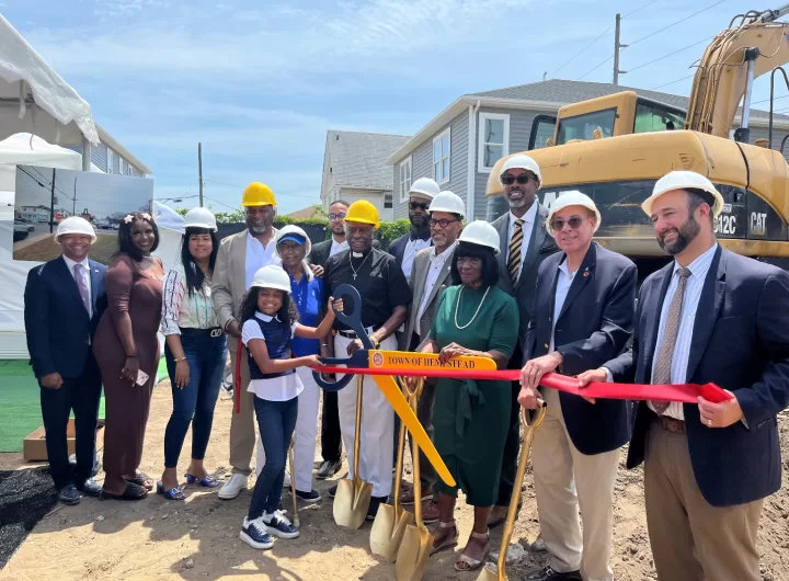 (Photo: Office of Legislator Carrié Solages) Nassau County Legislator Carrié Solages joins in the ribbon cutting to celebrate the groundbreaking of Inwood Apartments for Veterans and First Responders.