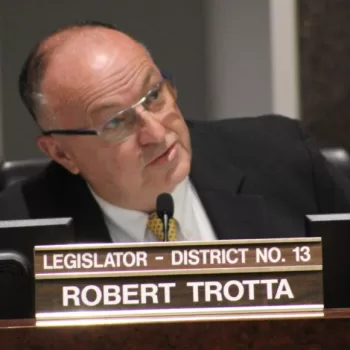 (Photo: Matt Meduri) Suffolk County Legislator Rob Trotta (pictured) and Leslie Kennedy voted against the proposed 0.125% sales tax increase for new sewers and septic systems.
