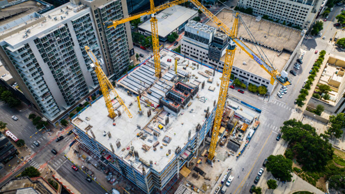 Bustling construction site in downtown Austin. Texas, USA