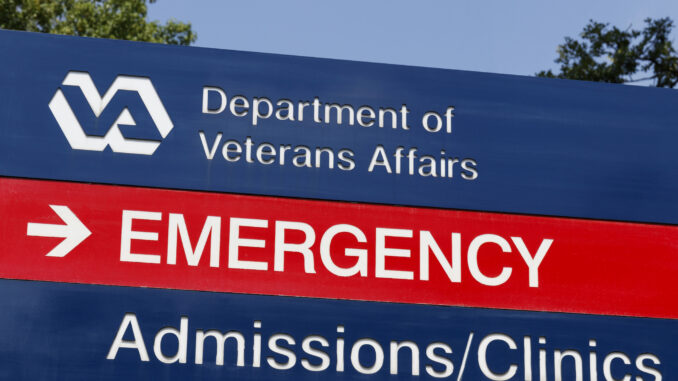 Veterans Affairs signage and logo. The VA provides healthcare services to military veterans VII