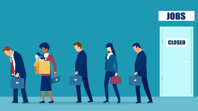 Vector of a sad group of people fired from job due to business closure
